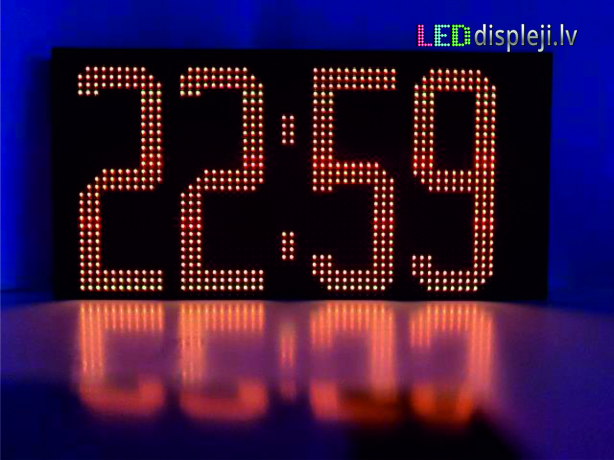 LED watches and thermometers with corporate logos and company slogans, 1343mm x 374mm, 1280mm x 160mm, red - LEDdispleji.lv